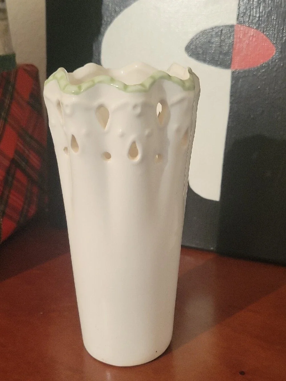 Vintage White Ceramic Rose Vase with Pink Floral Accent